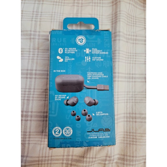 JLab Go Air Pop True Wireless Bluetooth Earbuds + Charging Case, Black NIB - Picture 3 of 5